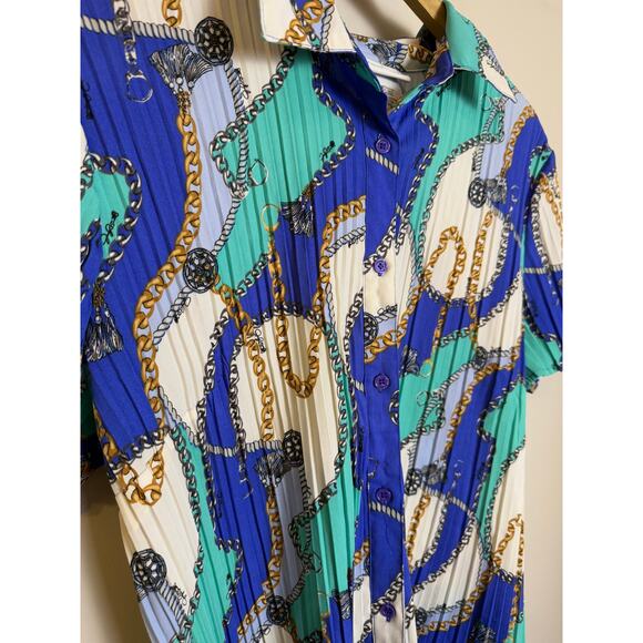 VTG Jaclyn Smith Green Gold White Short Sleeve Button Up Women’s Sz XL - Picture 2 of 6